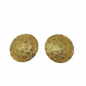Erwin Pearl Vintage Gold Disc Large Logo Clip-On Earrings RARE Designer